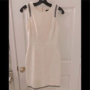 J crew white tweed dress with black trim